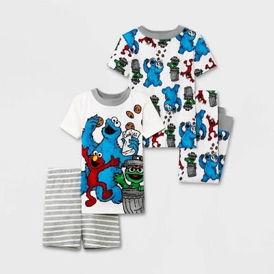 Toddler Boys' 4pc Sesame Street Snug Fit Pajama Set - White 12M