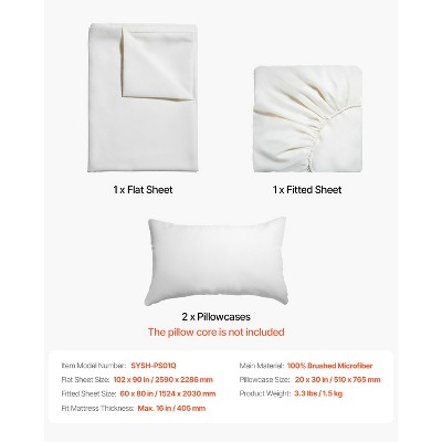 VEVOR 4-Piece Bed Sheet Set - Queen Size, 100% Brushed Microfiber Bedding Set with 2 Pillowcases, 1 Flat Sheet & 1 Fitted Sheet, White — фото 8