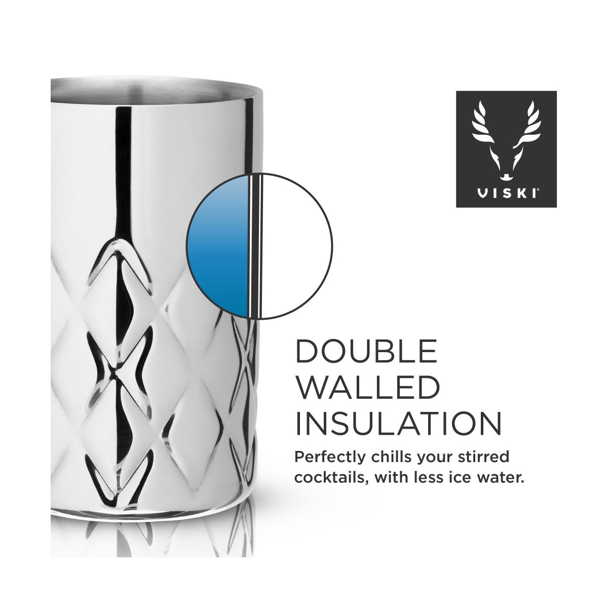 Viski Double Walled Stainless Steel Mixing Glass for Stirred Drinks, Martini, Rum and Tequila Cocktails, Gifts for Cocktail Lovers, Home Bar, 18.6 oz - thumbnail 3