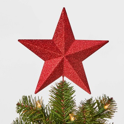 8.5in Unlit Glitter Star Tree Topper Red - Wondershop™