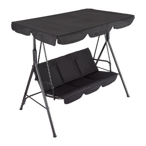 3 Seat Outdoor Porch Swing with Adjustable Canopy, Convertible Patio Swing Bed with Stand Patio SwingChair with Adjustable Tilt Shade - 1 of 4