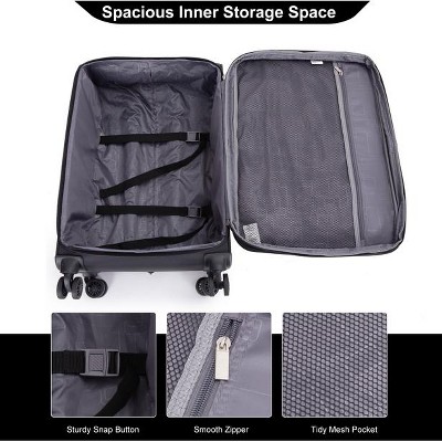 Vynxaria 3-Piece Black Softshell Luggage Set 18" Spinner Suitcase Travel Bag Toiletry Pouch Lightweight Durable