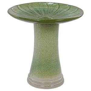 Gulches 21 Qt Green Ceramic Floral Pattern Bird Bath with Ombre Glossy Finish Outdoor (17x17x18 in) 1-Pack - 1 of 4