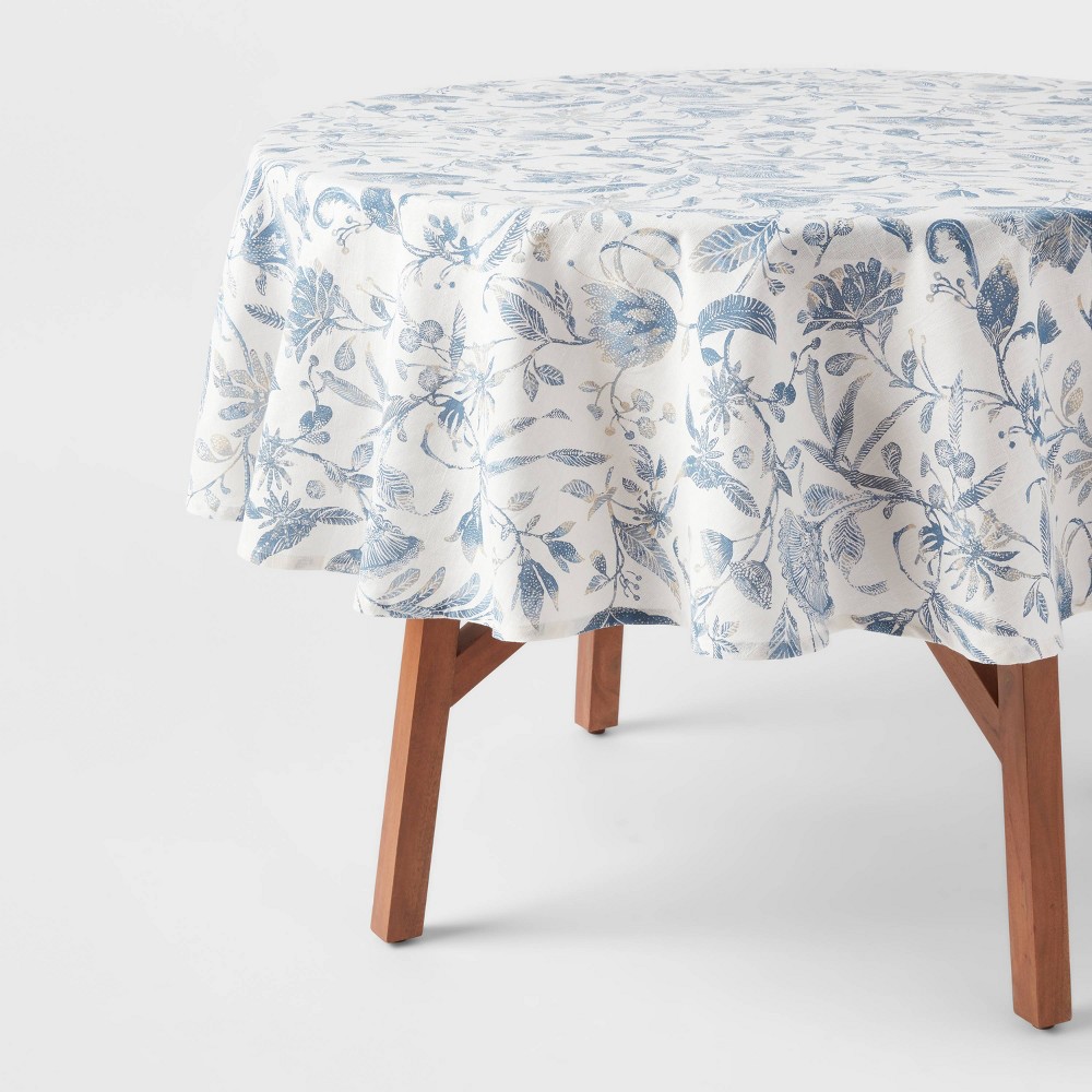 Photos - Tablecloth / Napkin 70" Cotton Floral Round Tablecloth Blue - Threshold™