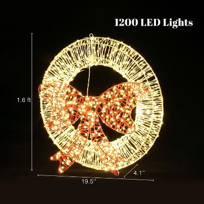 1.6-Foot Gold LED Christmas Wreath with Red Light Bow