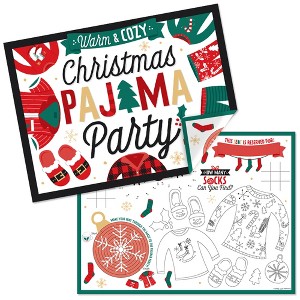 Big Dot of Happiness Christmas Pajamas - Paper Holiday Plaid PJ Party Coloring Sheets - Activity Placemats - Set of 16 - 1 of 4