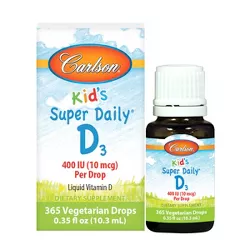 Carlson - Kid's Super Daily D3, Vitamin D Drops, 400 IU (10 mcg) per Drop, Vegetarian, Unflavored