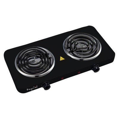 Electric Cast Iron Burner Portable Stove Top Double Hot Plate Countertop  Black