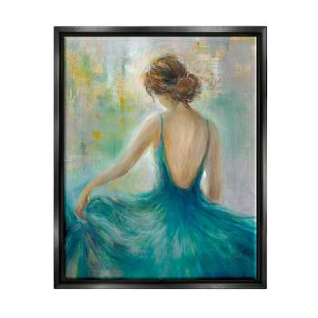 Stupell Industries Woman Green Dress Painting Framed Floater Canvas Wall Art