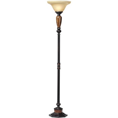 Bronze Faux Marble Alabaster Glass Torchiere Floor Lamp