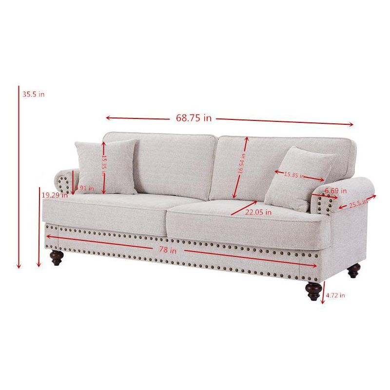Upholstered 3 Seat/Loveseat/1 Seat Sofa Couches with Nailhead Accents, Scrolled Armrests, and Turned Legs-ModernLuxe, 3 of 8