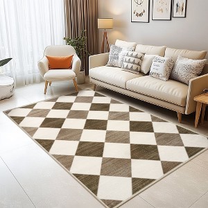 LOVEVOOK Checkered Area Rugs, Washable Area Rug for Living Room Bedroom, Modern Indoor Carpet, Beige Geometric Diamond Carpet - 1 of 4