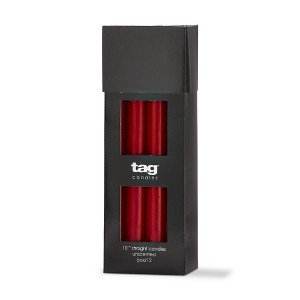 TAG Color Studio 10" Straight Taper Unscented Smokeless Paraffin Wax Candle Red Burn Time 10 hrs. Set 12 - 1 of 2