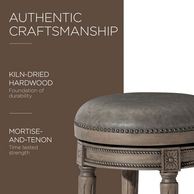 Reclaimed Oak Backless Swivel Bar Stool with Vegan Leather Seat