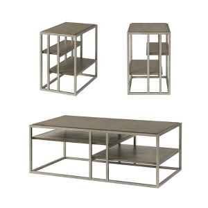 Vynxaria Series 50 in. Brown Rectangular Wood End Table with Metal Frame and Shelves - 1 of 4