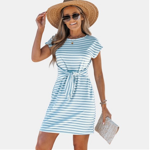 Women's Striped Knotted Belt Mini Dress - Cupshe : Target