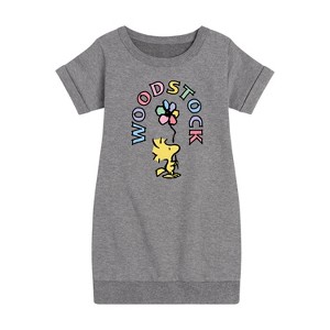 - Peanuts - Woodstock Flower Graphic Short Sleeve Fleece Dress - 1 of 4