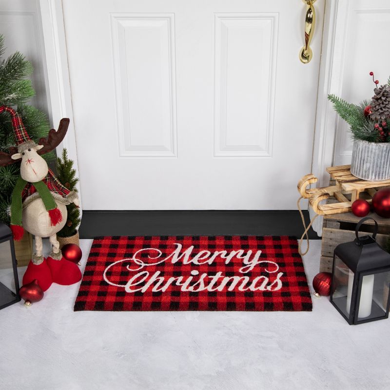 Northlight Red and Black Plaid "Merry Christmas" Natural Coir Christmas Outdoor Doormat 18" x 30", 2 of 7