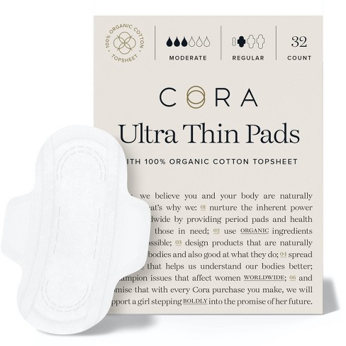 Cora Organic Ultra Thin Regular Pads For Periods - 32ct : Target
