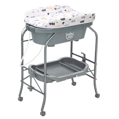 Infans Baby Changing Table w/Bathtub, Folding & Portable Diaper Station w/Wheels