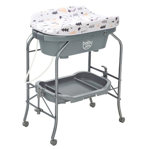 Infans Baby Changing Table w Bathtub Folding Portable Diaper Station w Wheels Gray