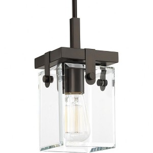 Progress Lighting Glayse 1-Light Mini-Pendant, Steel, Antique Bronze, Beveled Glass Shade - 1 of 4