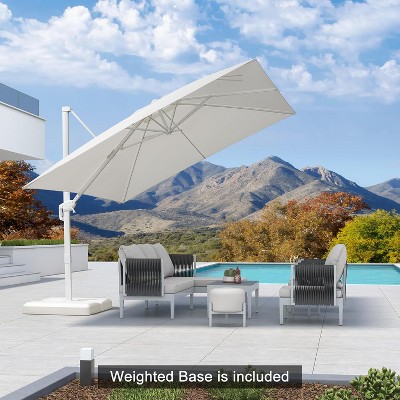 PURPLE LEAF Patio Umbrella White Cantilever Offset Umbrella Square Outdoor Umbrella with 360-degree Rotation for Garden Deck Pool
