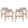 Outdoor Dining Chairs, Acacia Wood Frame Chairs with Armrests, Braided Rope Chair with Polyester Cushions-Coolbibila - 4 of 4