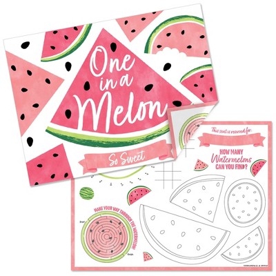 Big Dot of Happiness Sweet Watermelon - Paper Birthday Party Coloring Sheets - Activity Placemats - Set of 16