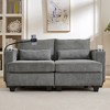 63" Corduroy Convertible Loveseat Chaise Sofa with USB Ports, Cup Holders and Storage - 2 of 4