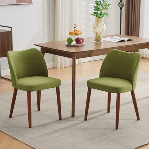 Set of 2 Modern Dining Chairs, Linen Upholstered, Wood Legs - 1 of 4