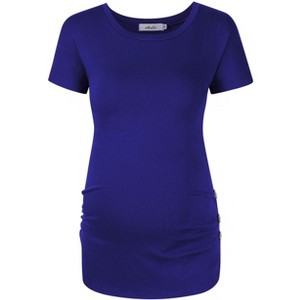Shoulder short sleeve pleated button pregnant women top - 1 of 1