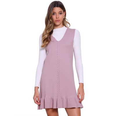 INSPIRE CHIC Women's V Neck Ruffle Hem Shift Sleeveless Sweater Dress