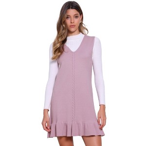 INSPIRE CHIC Women's V Neck Ruffle Hem Shift Sleeveless Sweater Dress - 1 of 4