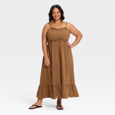 Женские платья Universal Thread Women's Lace Cami Midi A-Line Dress - Universal Thread™ Brown XXL — фото 3