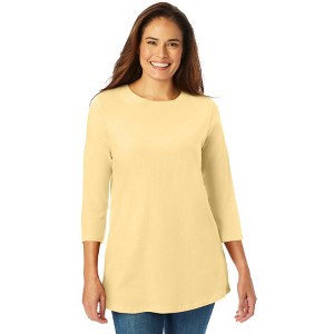 Woman Within Plus Size Perfect Three-Quarter Sleeve Crewneck Tee - 1 of 4