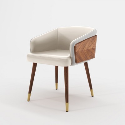 ARTPLAN Mid Century Modern Dining Chair, Faux Leather with Walnut,Uphoolsted Accent Arm Chair,Sitting Chair with Wooden Gold Metal feet