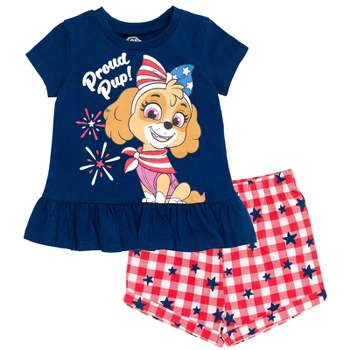 Paw Patrol Skye July 4th Girls Peplum T-Shirt and Twill Shorts Outfit Set Toddler