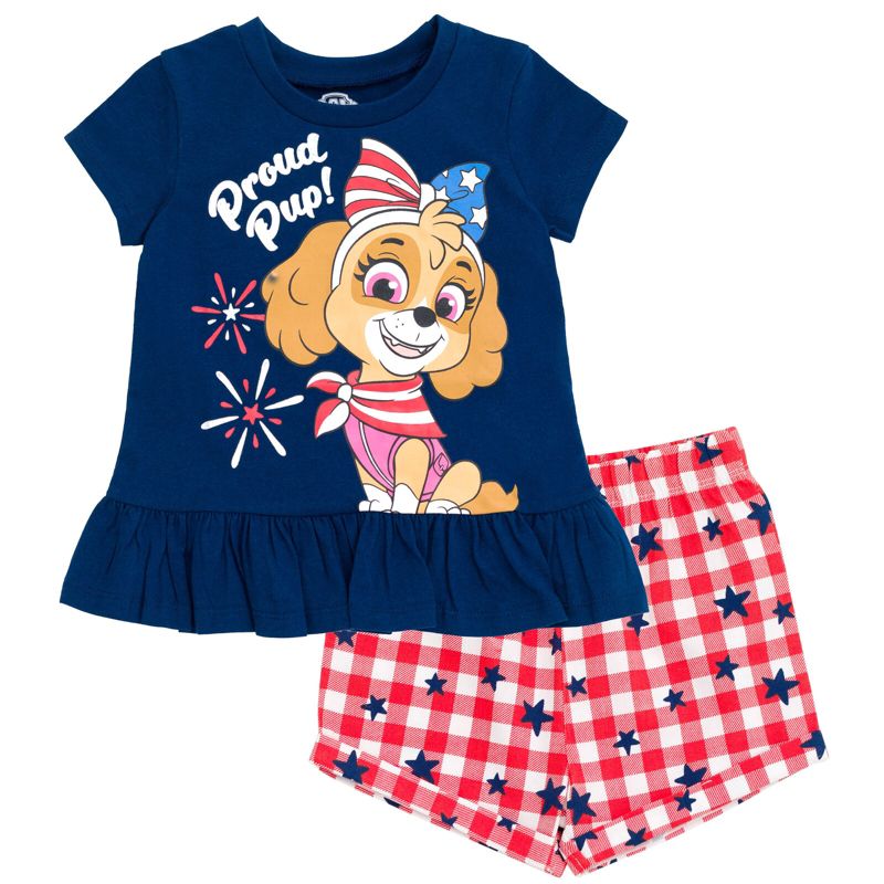 Paw Patrol Skye July 4th Girls Peplum T-Shirt and Twill Shorts Outfit Set Little Kid to Big Kid, 1 of 7