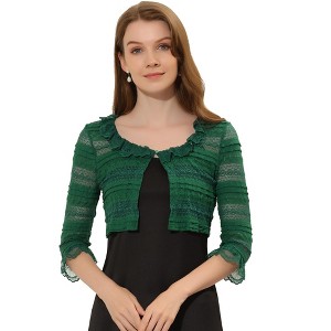 Allegra K Women's Lace Elegant Crop Cardigan 3/4 Sleeve Ruffle Bolero Shrug Top - 1 of 4