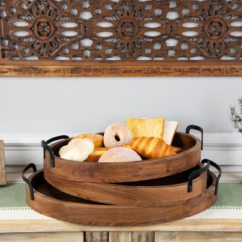 Northlight Acacia Wood Trays with Metal Handles - Set of 3 - 21.75", 2 of 10