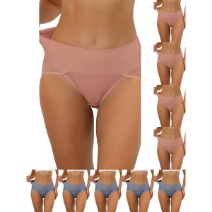 INSPIRE CHIC Women's Hi-Cut Ribbed High Waist Tummy Control Available in Plus Size Briefs 10 Packs - 1 of 4