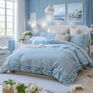 Cozy Cotton Duvet Cover Set – Soft Breathable 3-Piece Bedding with Double Ruffle Edge, Romantic Farmhouse Cottage Style - 1 of 4