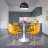 LeisureMod 5-Piece Dining Set, 35" Round Dining Table, White Iron, 4 Side Chair in Chrome - 2 of 4