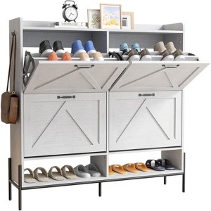 Modern Slim Shoe Organizer Cabinet with 4 Drawers - Space-Saving Open Storage and Narrow Hidden Rack - Metal Legs - 1 of 4