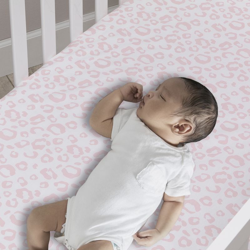 Lambs & Ivy Signature Pink/White Leopard Organic Cotton Fitted Crib Sheet, 2 of 7