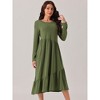 Seta T Women's Fall Long Sleeve Crewneck Pleated Tiered Swing Midi Dress with Pockets - 2 of 4