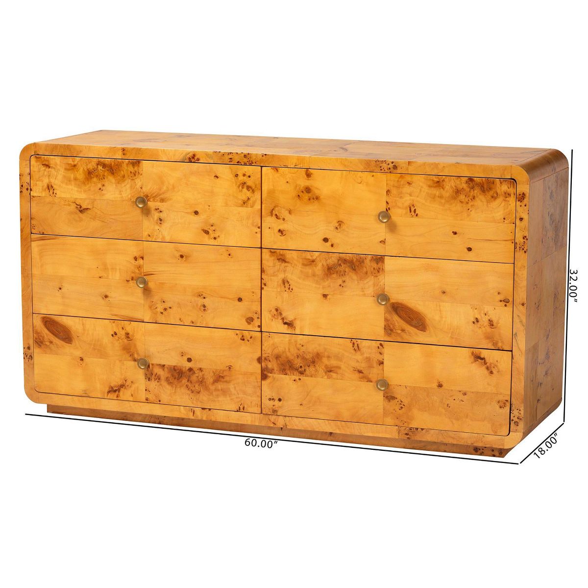 bali & pari Netra Real Burl Wood 6 Drawer Dresser Light Mappa Burl - thumbnail 2