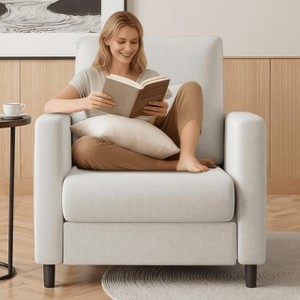 GustoWave 33.9" Sofa Accent Chair, Chenille Loveseat Reading Couch for Bedroom, Tool-Free Setup Living Room Accent Couch, Beige - 1 of 4