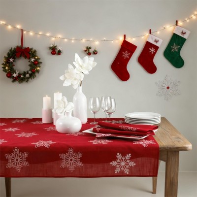Christmas Table Runner, Snowflake Fall Decor, Embroidered Table Runner for Home & Christmas Decorations